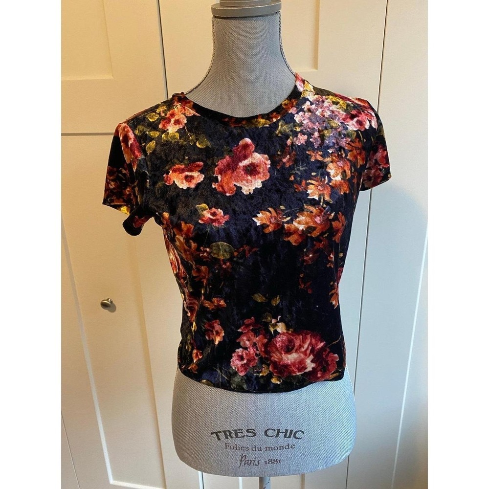 Urban Outfitters Top Crop Shortsleeve Velvet Y2K sku38
